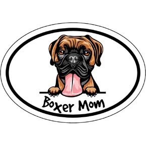 WickedGoodz Oval Boxer Mom Decal - Dog Bumper Sticker - Smiling Boxer Mom Sticker