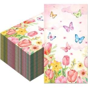 40PCS Butterfly Flowers Paper Napkins Flowers Paper Napkins Disposable Flowers Butterfly Party Supplies, Butterfly Flowers Party Dinner Paper Napkins for Spring Flowers Party Supplies, 4.3x7.9 Inch in Kuwait