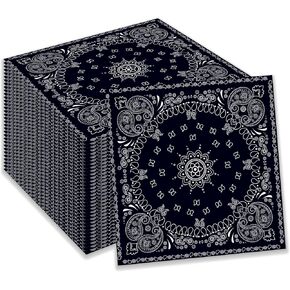 40 Pcs Black Bandana Western Napkins for Wedding Birthday Floral Party Supplies Blue Rose Flower Themed Luncheon Long Paper Napkins Disposable Party Table Decorations