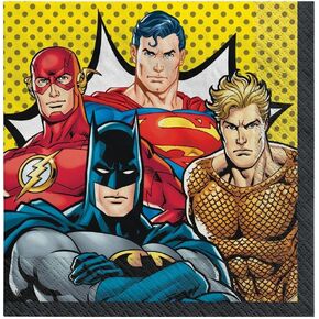 مناديل غداء من فيلم Justice League Heroes Unite، مقاس 6.5 بوصة (عبوة من 16 قطعة) - أساسيات الحفلات الناعمة والنابضة بالحياة، مثالية للمناسبات التي تحمل طابع الأبطال الخارقين
