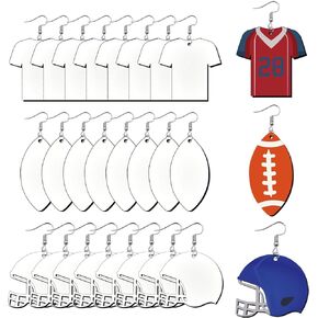 24 PCS Sublimation Earring Wooden Blanks Bulk MDF for Sublimation Football Earrings Double-Sided with Earring Hooks and Jump Rings DIY Sublimation Earrings Kit (Football, Football Shirt, Helmet)