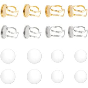 DICOSMETIC Cabochon Ring Trays Bezel Finger Ring Stainless Steel Cuff Ring Blanks with Glass Cabochons for DIY Ring Jewelry