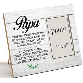 Papa Gift Picture Frame, Gifts for Grandpa Papa Grandad Grandfather, Rustic Papa Wood Picture Frame 8 x 10 Inches, Wall Mount and Tabletop - 4 x 6 Inch Photo