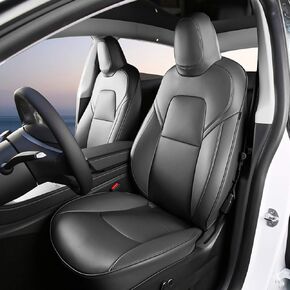 BASENOR 2024 Upgrade Tesla Model Y Seat Cover Black Leather Car 5-Seater Cushion Protector Custom Fit for Tesla Model Y 2020 2021 2022 2023 2024 Black in Kuwait