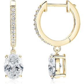1.5ct Oval Moissanite Huggie Hoop Earrings, D Color VVS1 Clarity, Sterling Silver Platinum Plated Dangle Earrings for Mother's Day Wedding Birthday Jewerly Gifts