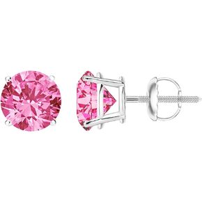 1/2-10 Carat Total Weight Pink Sapphire Stud Earrings 4 Prong Screw Back