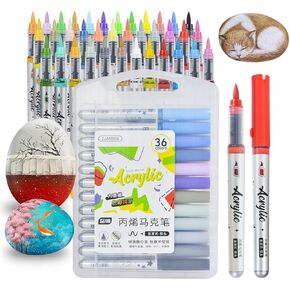 36 Colors Acrylic Paint Pens, Non-pumping Water-Based Ink, Fine Tip Acrylic Paint Markers for Rock Painting, Canvas, Wood, Glass, Ceramic, Fabric, Acrylic Paint Markers Set for Painting Supplies