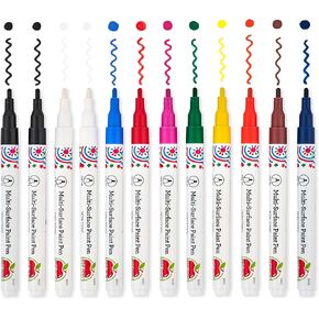 Apple Barrel, Set of 12 Multi-Surface Fine Tip Paint Pens, Perfect for Indoor and Outdoor Arts and Crafts Projects, 6233, Basic