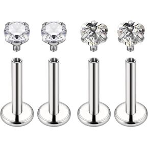 Ocptiy 20G 18G F316 Titanuim Flat Back Nose Rings Studs Hypoallergenic Implant Grade Screw on Cartilage Helix Tragus Conch Earrings Studs for Women Men Bars 6mm Diamond 3m
