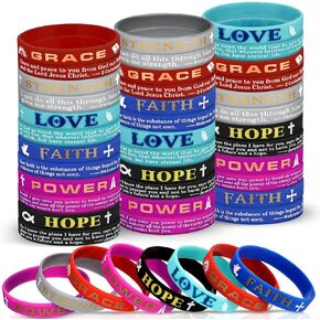 48 Pcs Bible Verse Bracelets Jesus Bracelets Christian Inspirational Bracelets Religious Silicone Wristbands Scripture Silicone Wristbands Hope Power Faith Strength Grace Love Gifts for Men Women