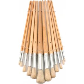 12 Round Tip Paint Brushes Oil Acrylic Painting Craft