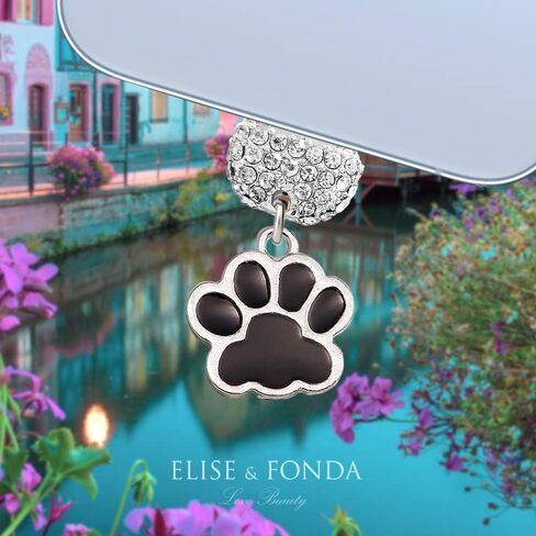 ELISE & FONDA CP555 منفذ شحن USB كريستال مضاد للغبار قابس صغير على شكل مخلب القط لهاتف iPhone 13/12/11/ XS MAX/XR/X/8 Plus/7/6S/8/SE iPad iPod (أسود) in Saudi Arabia