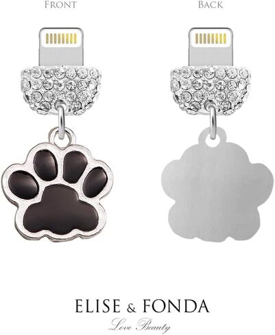 ELISE & FONDA CP555 منفذ شحن USB كريستال مضاد للغبار قابس صغير على شكل مخلب القط لهاتف iPhone 13/12/11/ XS MAX/XR/X/8 Plus/7/6S/8/SE iPad iPod (أسود) in Saudi Arabia