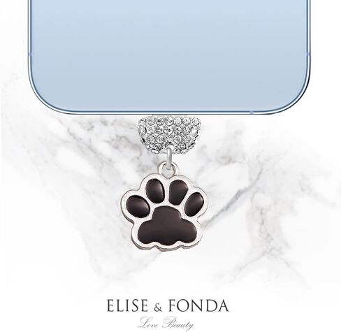 ELISE & FONDA CP555 منفذ شحن USB كريستال مضاد للغبار قابس صغير على شكل مخلب القط لهاتف iPhone 13/12/11/ XS MAX/XR/X/8 Plus/7/6S/8/SE iPad iPod (أسود) in Saudi Arabia