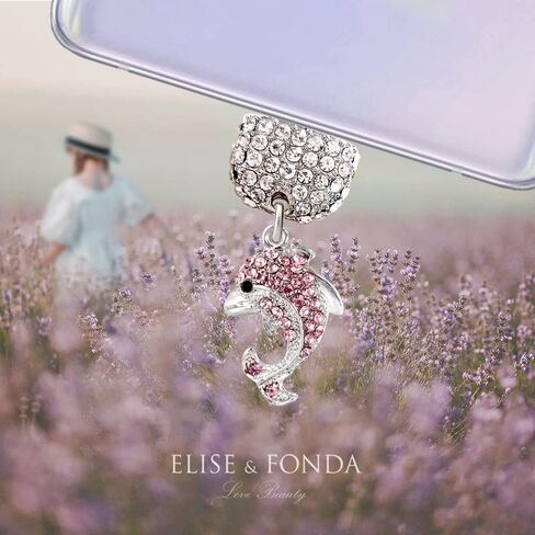 ELISE & FONDA TP77 Type-C منفذ شحن USB كريستال مضاد للغبار قابس دولفين للهاتف الخلوي لهاتف Samsung Galaxy/Huawei/OnePlus/Xiaomi/oppo هواتف Android الجديدة (وردي) in Saudi Arabia