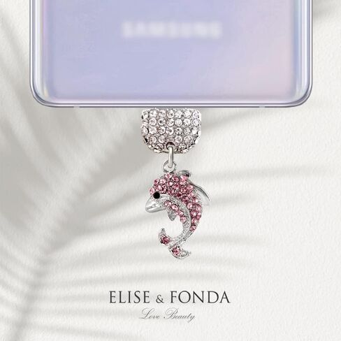 ELISE & FONDA TP77 Type-C منفذ شحن USB كريستال مضاد للغبار قابس دولفين للهاتف الخلوي لهاتف Samsung Galaxy/Huawei/OnePlus/Xiaomi/oppo هواتف Android الجديدة (وردي) in Saudi Arabia