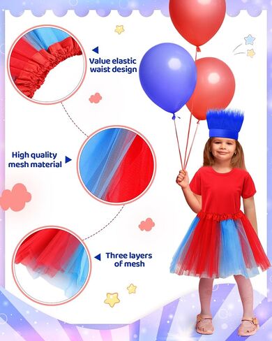 Tarpop 3 Pcs Blue Hairy Costume Headband Troll Hair Headband 3 Tulle Tutu Skirt Crazy Hair Wig for Girls Toddlers Cosplay Party Accessories in Saudi Arabia