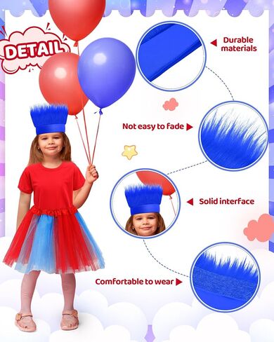 Tarpop 3 Pcs Blue Hairy Costume Headband Troll Hair Headband 3 Tulle Tutu Skirt Crazy Hair Wig for Girls Toddlers Cosplay Party Accessories in Saudi Arabia