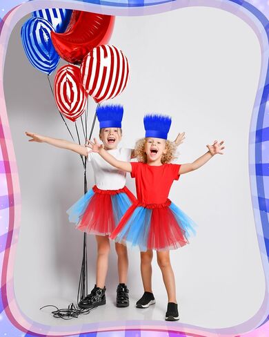 Tarpop 3 Pcs Blue Hairy Costume Headband Troll Hair Headband 3 Tulle Tutu Skirt Crazy Hair Wig for Girls Toddlers Cosplay Party Accessories in Saudi Arabia