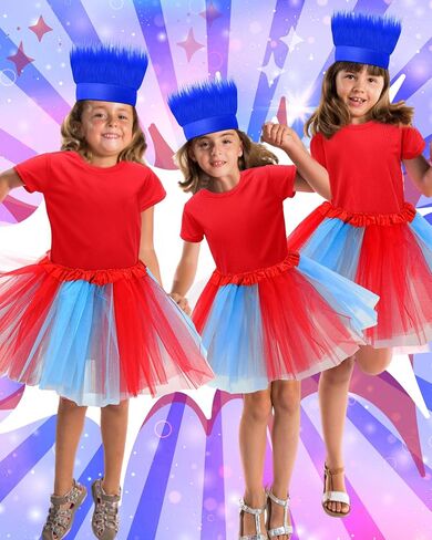 Tarpop 3 Pcs Blue Hairy Costume Headband Troll Hair Headband 3 Tulle Tutu Skirt Crazy Hair Wig for Girls Toddlers Cosplay Party Accessories in Saudi Arabia