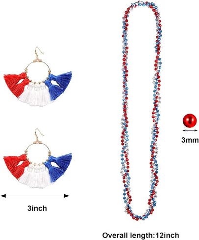 Blue Red White Headband Floral Flower Crown Headband Hawaiian Stretch Rose Headpiece with 4th of July Earring and Red White Blue Necklace for American Flag Festivals Garland Party Holiday Accessories in Saudi Arabia