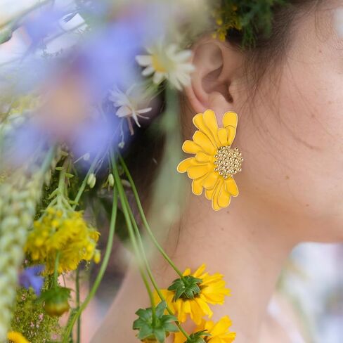 8 Pairs Vintage Flower Earrings Studs Exaggerated Oversized Large Chunky Daisy Flower Earrings Elegant Floral Statement Earrings for Women Girls Jewelry Gifts, 8 Colors in Saudi Arabia