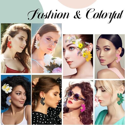 8 Pairs Vintage Flower Earrings Studs Exaggerated Oversized Large Chunky Daisy Flower Earrings Elegant Floral Statement Earrings for Women Girls Jewelry Gifts, 8 Colors in Saudi Arabia