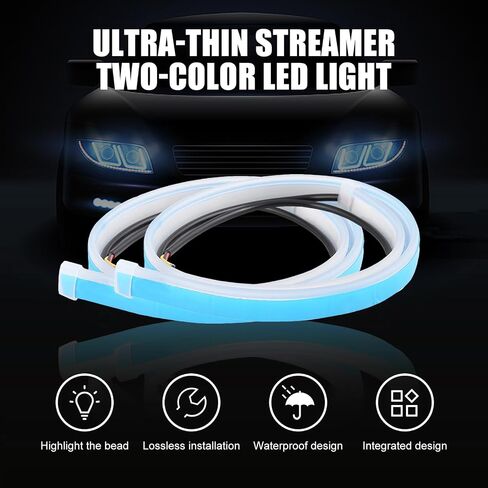 2 PCS Car LED Strip Lights, 23.6" Daytime Running Lights Bars, Super Bright LED Light Guide Strips, Automobile Decorative Lights, Universal for Most Cars, Trucks and Vans (White) in Saudi Arabia