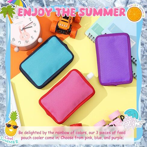 3pcs Pouch Cooler Food Pouch Cooler Insulated Cooler Holder Fits Standard 3.5-4 oz Food Pouches for Baby Food Pouch, Freezing Food Pouch, Blue Pink Purple in Saudi Arabia