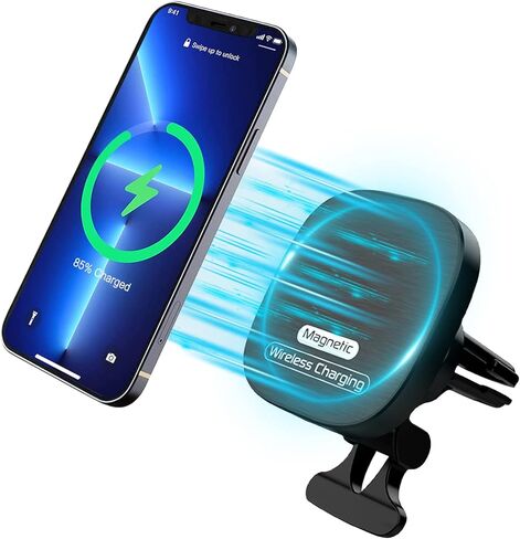Magnetic Wireless Car Charger, Fast Charging and Strong Stable Air Vent Phone Holder Compatible with Magsafe iPhone 14/13/12 Series Phones Magnetic Car Mount with Double Cooling Holes, Black in Kuwait