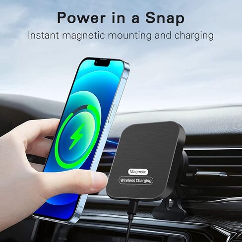 Magnetic Wireless Car Charger, Fast Charging and Strong Stable Air Vent Phone Holder Compatible with Magsafe iPhone 14/13/12 Series Phones Magnetic Car Mount with Double Cooling Holes, Black in Kuwait