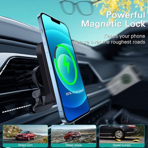 Magnetic Wireless Car Charger, Fast Charging and Strong Stable Air Vent Phone Holder Compatible with Magsafe iPhone 14/13/12 Series Phones Magnetic Car Mount with Double Cooling Holes, Black in Kuwait
