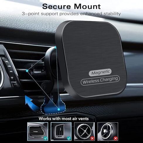 Magnetic Wireless Car Charger, Fast Charging and Strong Stable Air Vent Phone Holder Compatible with Magsafe iPhone 14/13/12 Series Phones Magnetic Car Mount with Double Cooling Holes, Black in Kuwait
