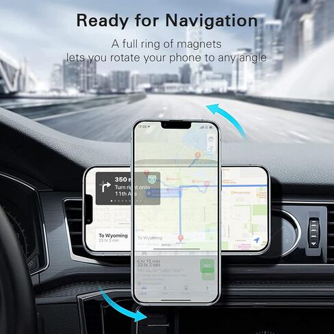 Magnetic Wireless Car Charger, Fast Charging and Strong Stable Air Vent Phone Holder Compatible with Magsafe iPhone 14/13/12 Series Phones Magnetic Car Mount with Double Cooling Holes, Black in Kuwait