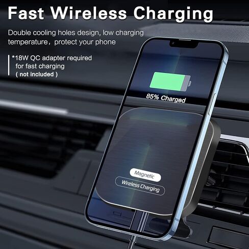 Magnetic Wireless Car Charger, Fast Charging and Strong Stable Air Vent Phone Holder Compatible with Magsafe iPhone 14/13/12 Series Phones Magnetic Car Mount with Double Cooling Holes, Black in Kuwait