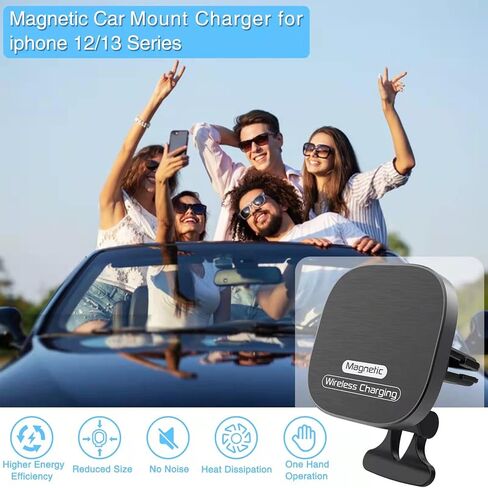 Magnetic Wireless Car Charger, Fast Charging and Strong Stable Air Vent Phone Holder Compatible with Magsafe iPhone 14/13/12 Series Phones Magnetic Car Mount with Double Cooling Holes, Black in Kuwait