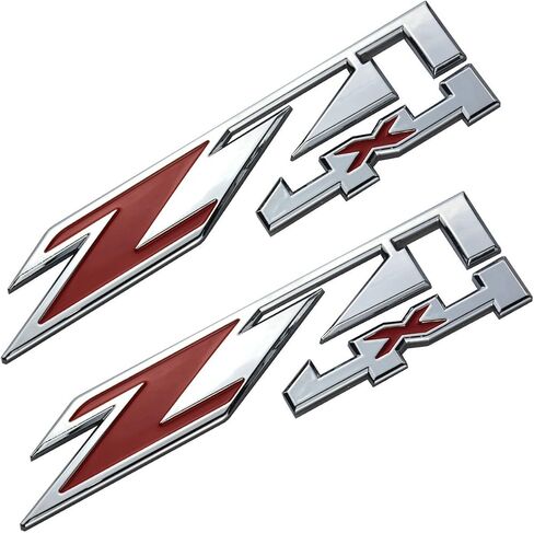2pcs Z71 4x4 Emblems for GMC Chevy Silverado Sierra Tahoe Suburban New 1500 2500 3500 Decal (Chrome Red) in Saudi Arabia