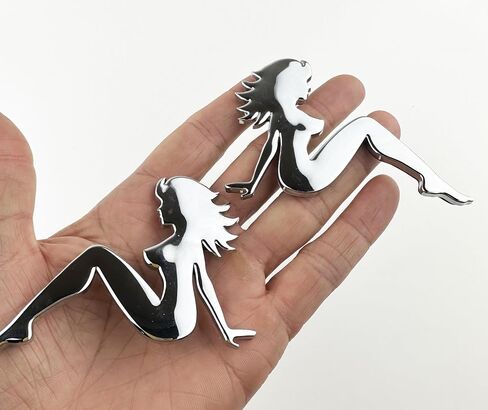 Two Pieces of 3D Premium Chrome Lady Trucker Girl Badges Emblems with Adhesive Backing in Saudi Arabia
