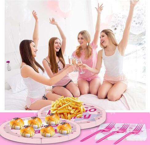 أطباق وردية للحفلات من Let's Go - 40 قطعة من ديكورات حفلات العزوبية الوردية، مستلزمات حفلات أعياد الميلاد السعيدة، أدوات مائدة استحمام الطفل in Kuwait