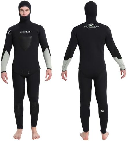 Spearfishing Wetsuit for Men, 2-Piece Hooded Design 7 mm & 5 mm Wetsuits, 7 mm Wetsuit Suitable for Temperatures Below 3℃ & 5 mm Above 4℃ in Saudi Arabia