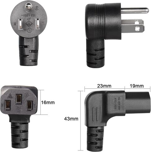 GELRHONR 90 Degrees 3 Prong AC to IEC320 C13 Power Cord,10A 125V Up Angle NEMA 5-15P to C13 Universal Power Cable for Notebook Computers, TV, Monitors-4.9Ft (Black-Down C13) in Saudi Arabia