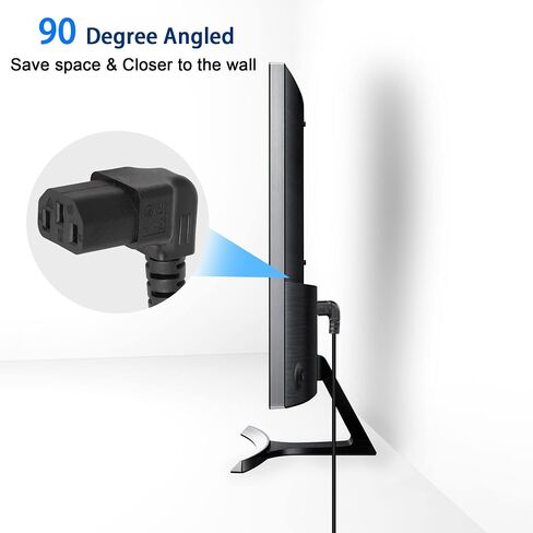 GELRHONR 90 Degrees 3 Prong AC to IEC320 C13 Power Cord,10A 125V Up Angle NEMA 5-15P to C13 Universal Power Cable for Notebook Computers, TV, Monitors-4.9Ft (Black-Down C13) in Saudi Arabia