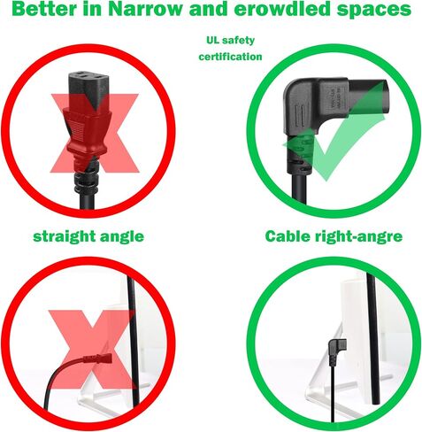 GELRHONR 90 Degrees 3 Prong AC to IEC320 C13 Power Cord,10A 125V Up Angle NEMA 5-15P to C13 Universal Power Cable for Notebook Computers, TV, Monitors-4.9Ft (Black-Down C13) in Saudi Arabia
