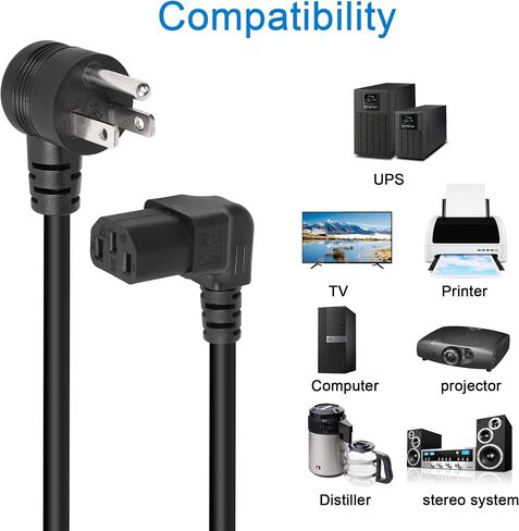 GELRHONR 90 Degrees 3 Prong AC to IEC320 C13 Power Cord,10A 125V Up Angle NEMA 5-15P to C13 Universal Power Cable for Notebook Computers, TV, Monitors-4.9Ft (Black-Down C13) in Saudi Arabia