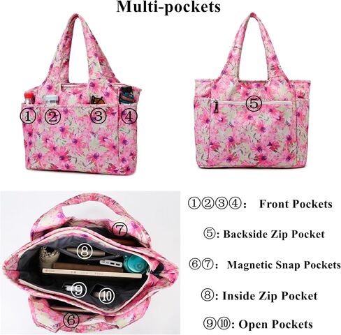 Tote Bag for Women,Large Travel Tote Bags with Zipper Waterproof Beach Bag Multi Pocket Shoulder Bag Work in Saudi Arabia