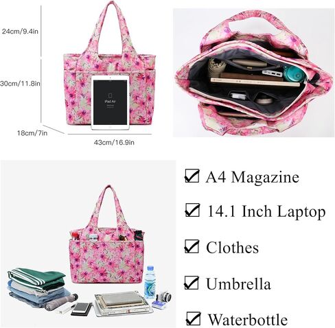 Tote Bag for Women,Large Travel Tote Bags with Zipper Waterproof Beach Bag Multi Pocket Shoulder Bag Work in Saudi Arabia