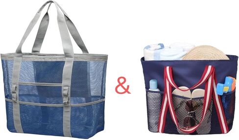 حقيبة شاطئ شبكية F-color وحقيبة شاطئ مقاومة للرمال بجيوب متعددة، أزرق وأزرق in Kuwait