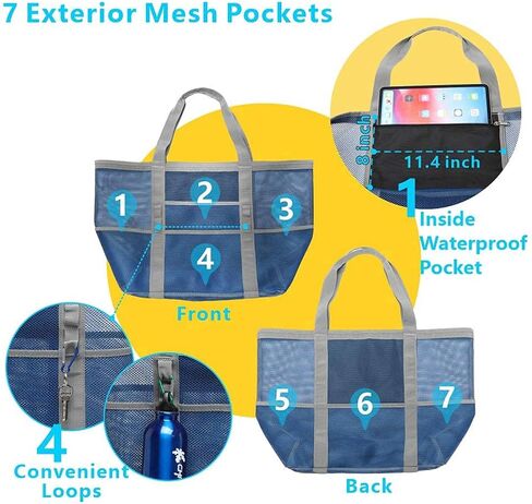 حقيبة شاطئ شبكية F-color وحقيبة شاطئ مقاومة للرمال بجيوب متعددة، أزرق وأزرق in Kuwait