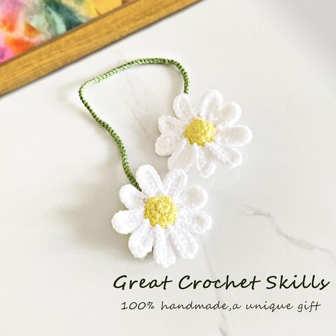 Crochet Daisy Car Accessories for Women Girls Cute Rear View Mirror Hanging Charms Handmade Daisy Flower Gifts for Crochet Lovers Car Decor Automotive Interior Aesthetic (White) in Saudi Arabia