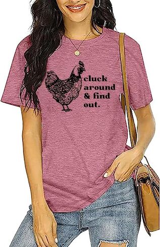 Cluck Around & Find Out Shirt Women Funny Chicken Graphic Tee Inspirational Letter Loose Work Top Casual Farmer Tshirt in Saudi Arabia